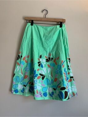 Harold's Mint Green A-Line Skirt with Multicolor Floral Border Women 2 Cotton